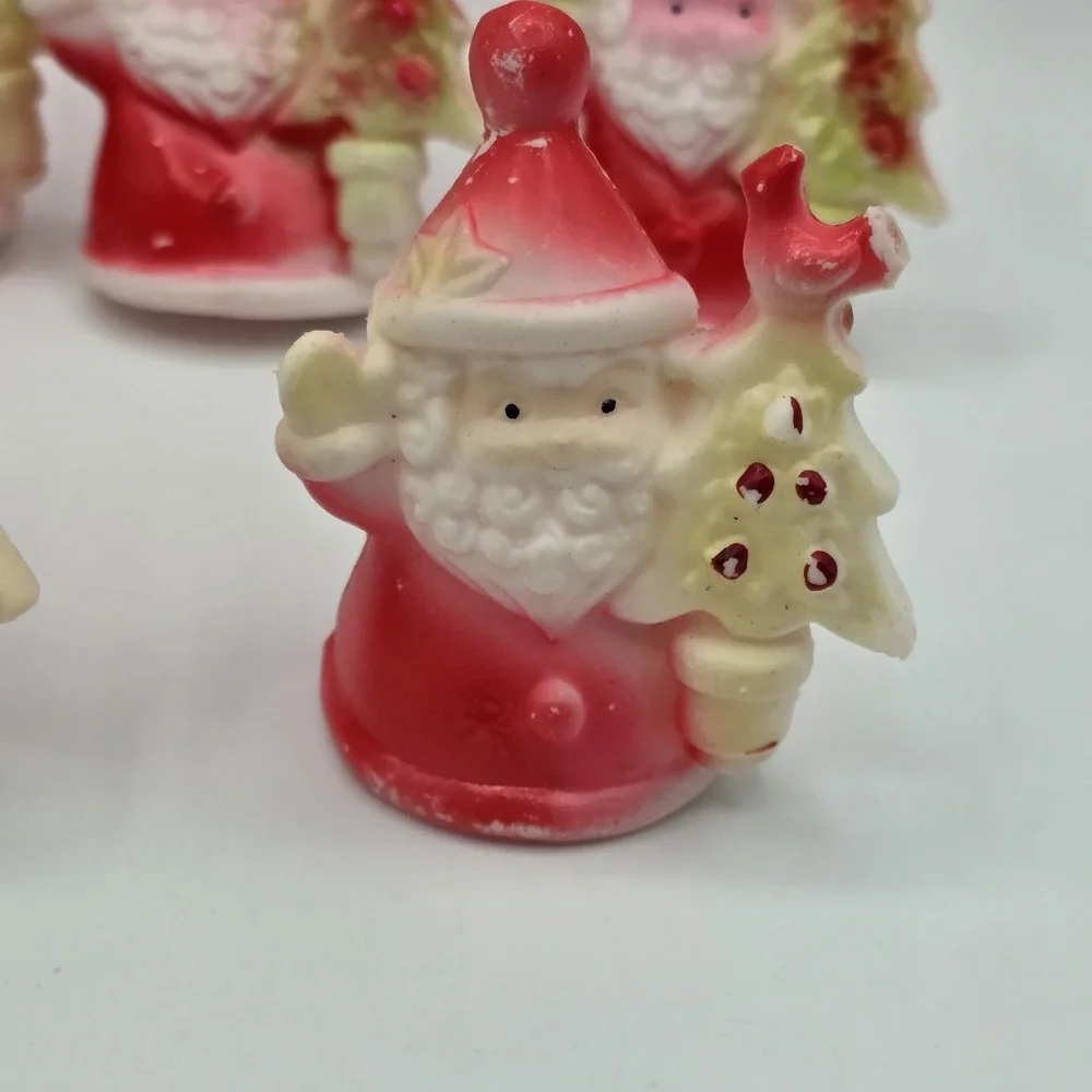 5 Vtg Santa Claus Blow Mold Light Covers String Lights Christmas Holding Tree